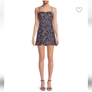 French Connection Whisper Floral Sweetheart Mini Dress Sz 8 Utility Blue Flores